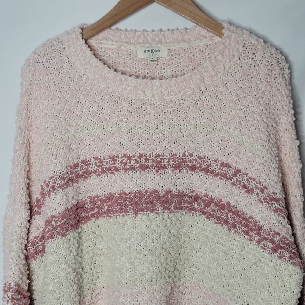 Umgee- Women's Popcorn Pink striped sweater- size Large - Picture 2 of 7